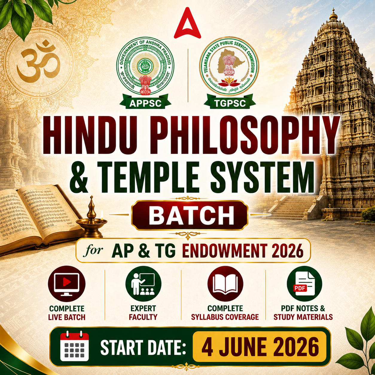 Hindu Philosophy & Temple System Batch for AP & TG Endowment 2026 | Complete Live Batch | Online Classes By Adda247