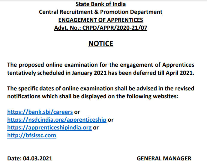 SBI Apprentice Exam Date Postpone |_3.1