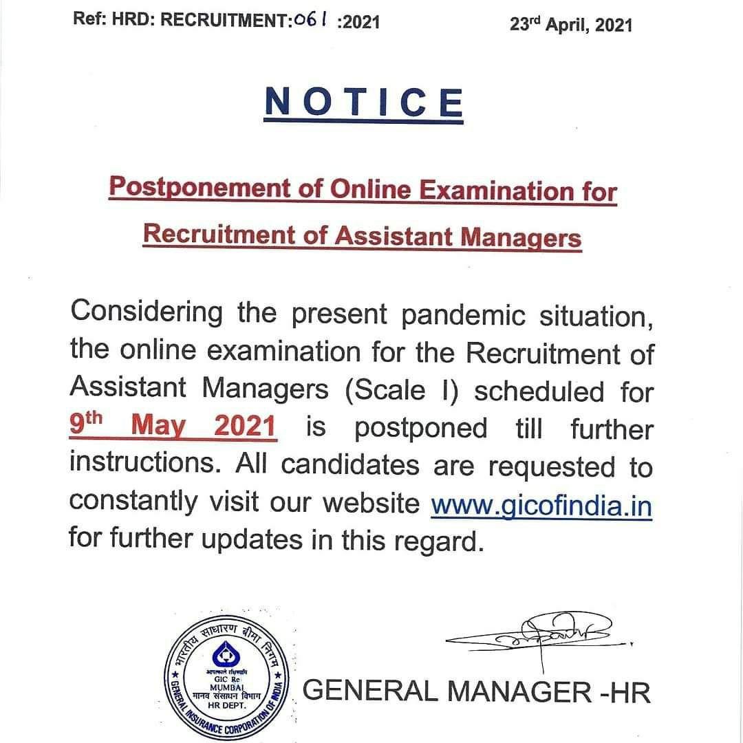 GIC Exam Date 2021 Postponed : Check GIC Assistant Manager Exam Details |_3.1