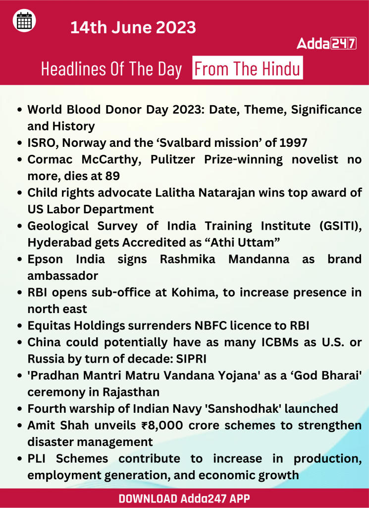 Daily Current Affairs and News Headlines of 14th June 2023_230.1