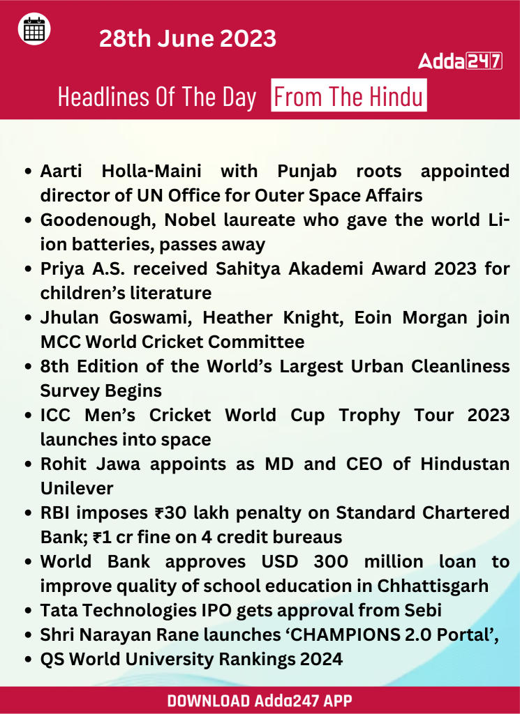 Daily Current Affairs and News Headlines of 28th June 2023_150.1