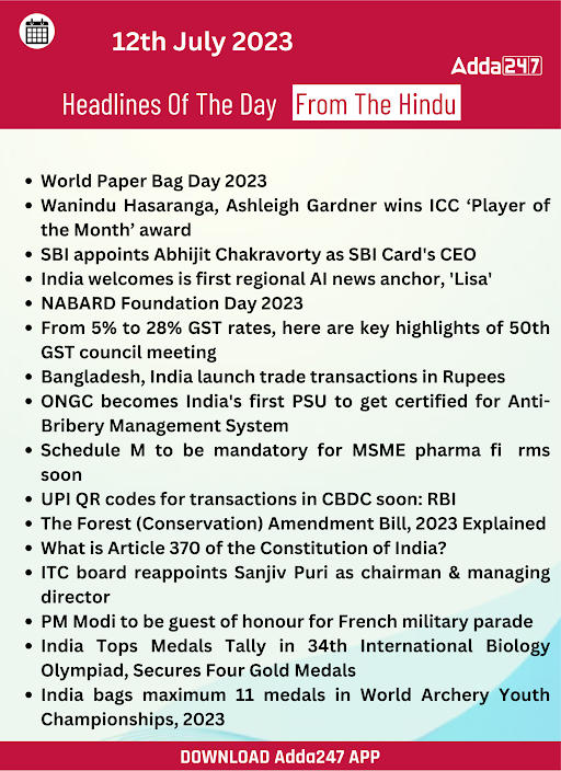 12th July 2023 Current Affairs and News Headlines (Daily GK Update) |_19.1