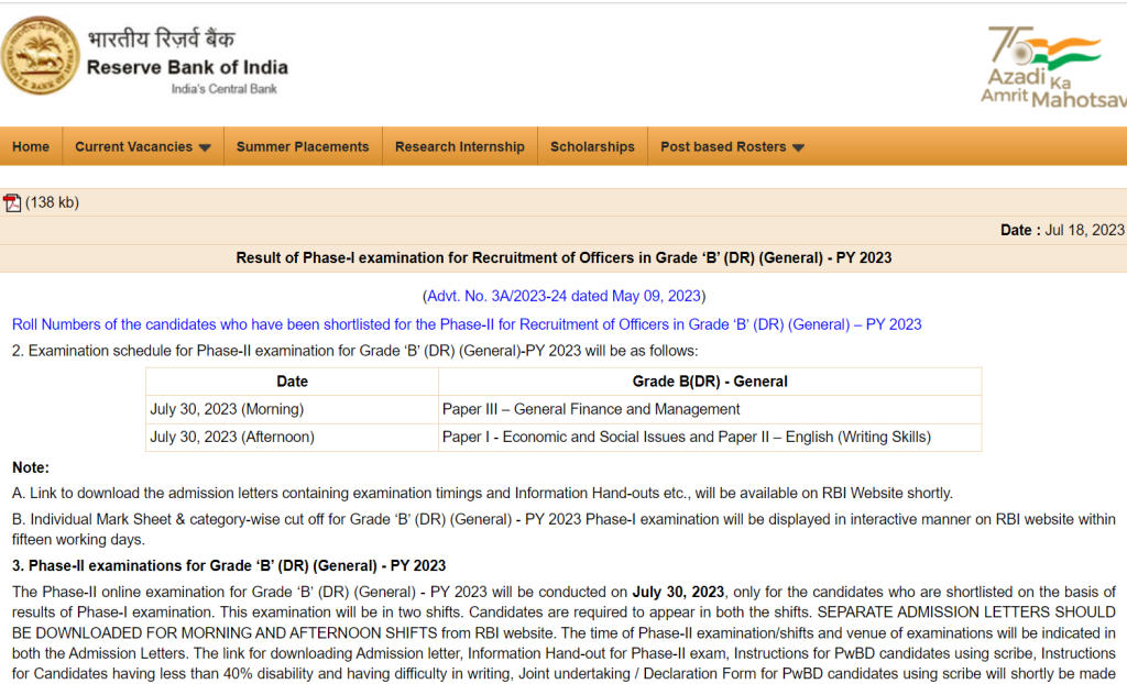 RBI Grade B Result 2023 Out, Phase 1 Result PDF Download Link_6.1