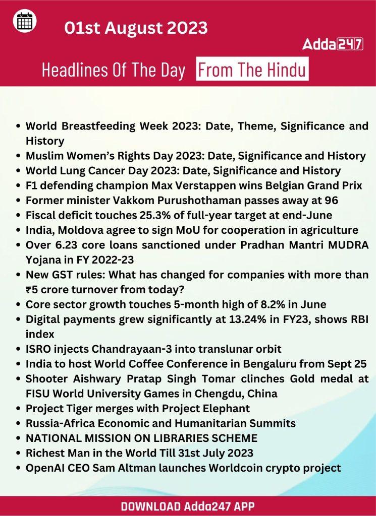 1st August 2023 Current Affairs and News Headlines (Daily GK Update)_18.1