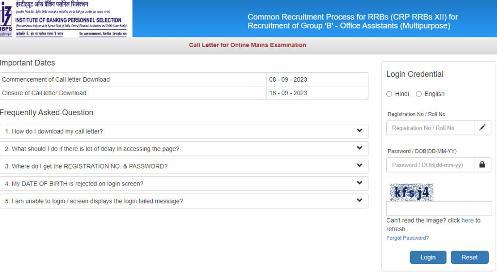 IBPS RRB Clerk Mains Call Letter 2023