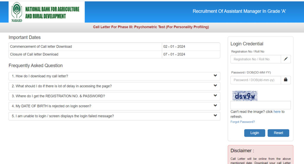 NABARD Grade A Psychometric Test Call Letter 2024 Out, Direct Link
