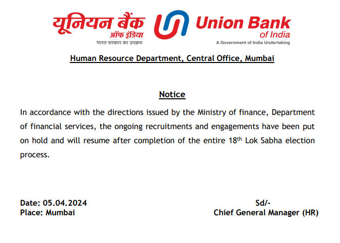 Union Bank of India SO 2024 Update
