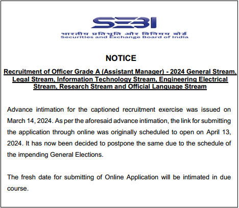 SEBI Grade A 2024 – सेबी ग्रेड A भर्ती, आम चुनाव के कारण स्थगित | Latest Hindi Banking jobs_3.1