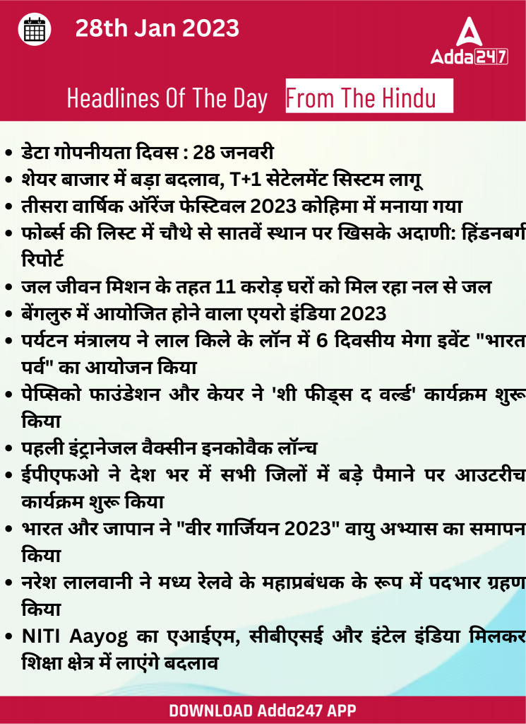 28th January Daily Current Affairs 2023: सभी परीक्षाओं के लिए डेली जीके अपडेट | Latest Hindi Banking jobs_16.1