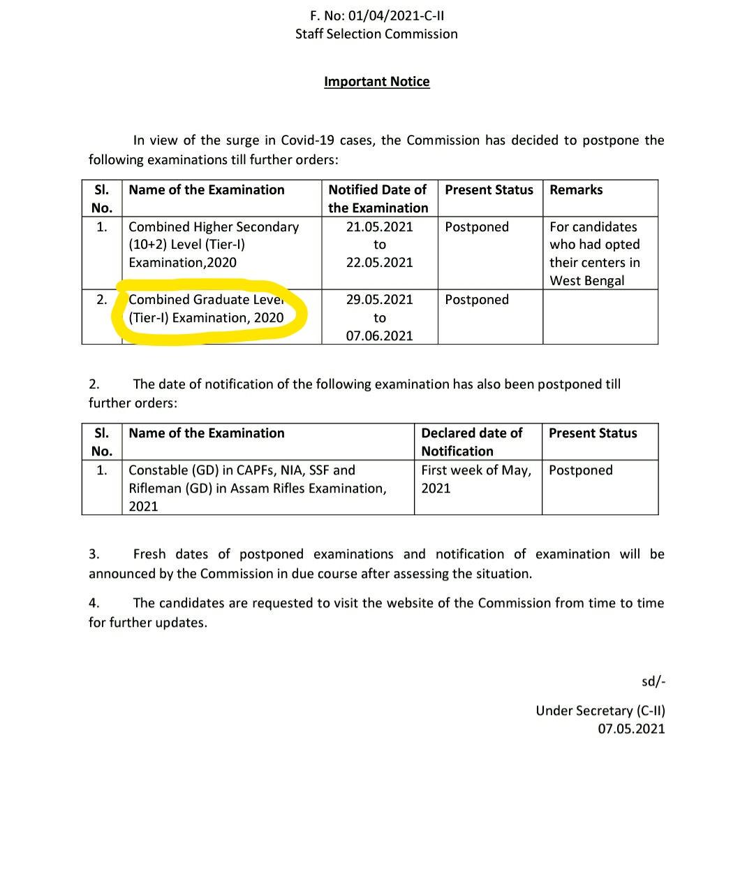 SSC CGL 2021 Exam Postponed: SSC CGL टियर-1 परीक्षा 2021 स्थगित : यहाँ देखें आधिकारिक नोटिस @ssc.nic.in | Latest Hindi Banking jobs_5.1