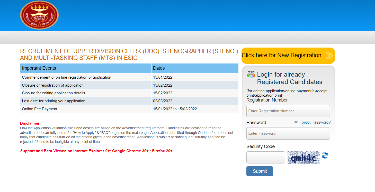 ESIC Apply Online 2022 For UDC, MTS & Steno Posts_50.1