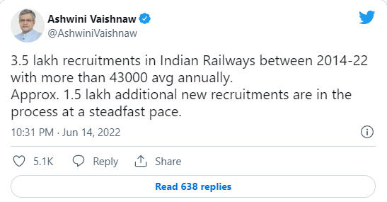 भारतीय रेलवे नौकरियां 2022, भारतीय रेलवे 1.5 लाख लोगों की भर्ती करने जा रहा है: अश्विनी वैष्णव_30.1