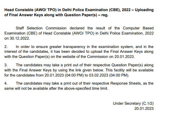 Delhi Police Final AWO TPO Answer Key 2022 Out_30.1