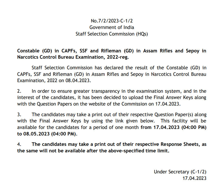 SSC GD Answer Key 2023, Final Response Sheet PDF Link_3.1