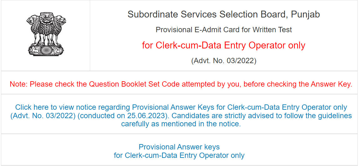 PSSSB Clerk Answer Key 2023, Response Sheet PDF_3.1