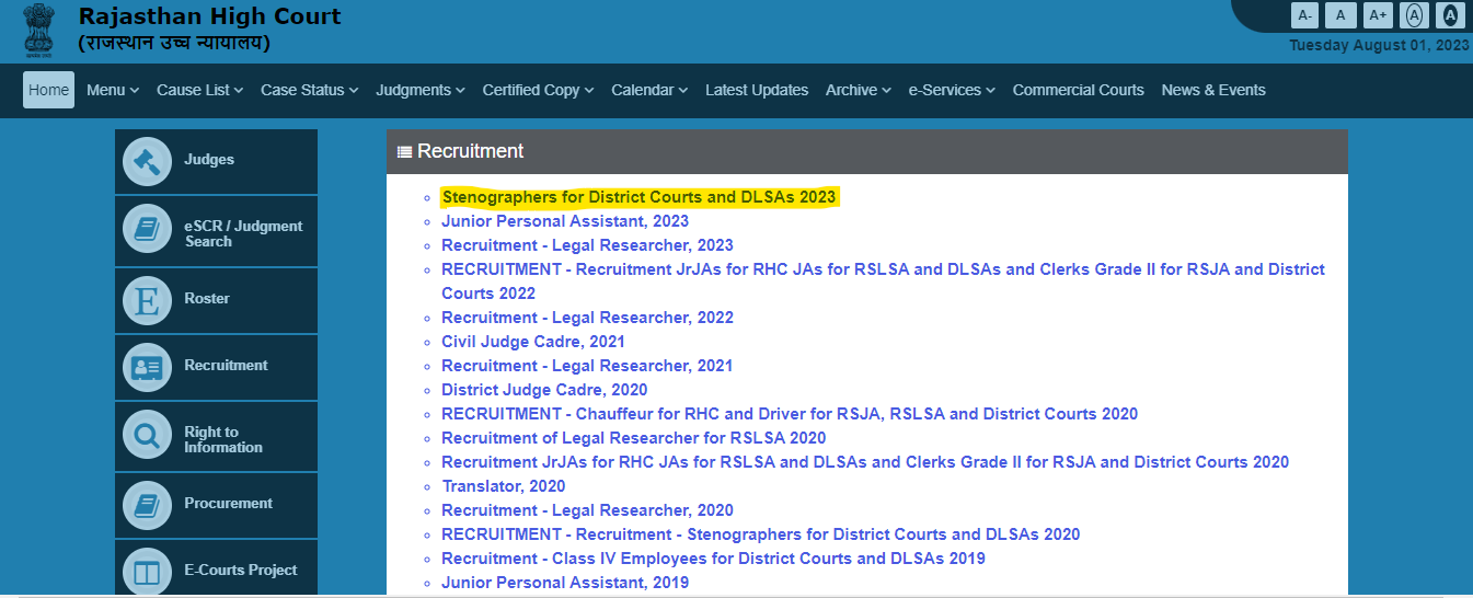 Rajasthan High Court Stenographer Recruitment 2023, Apply Online for 277 Posts_4.1