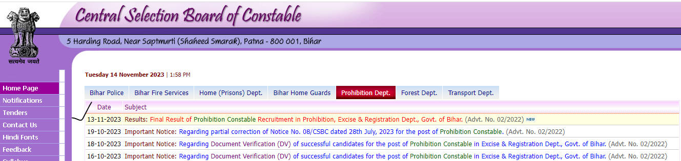 Bihar Police Prohibition Constable Final Result 2023