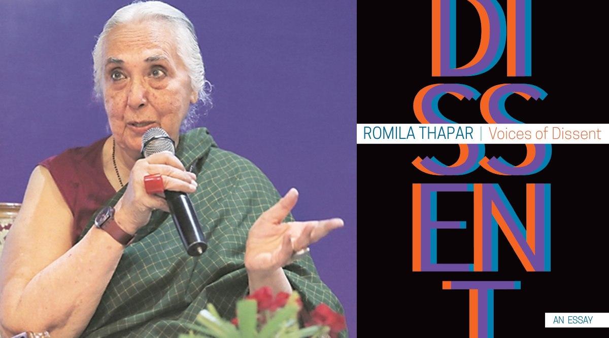 A book titled "Voices of Dissent" authored by Romila Thapar_50.1