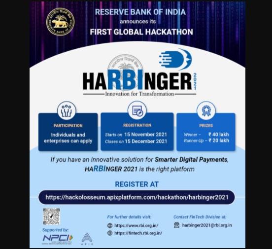 RBI launches 1st Global Hackathon named HARBINGER 2021_50.1