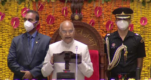 President Kovind presents President's Colour to INS Valsura_4.1