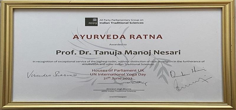 UK Parliament honours Tanuja Nesari with Ayurveda Ratna award_40.1