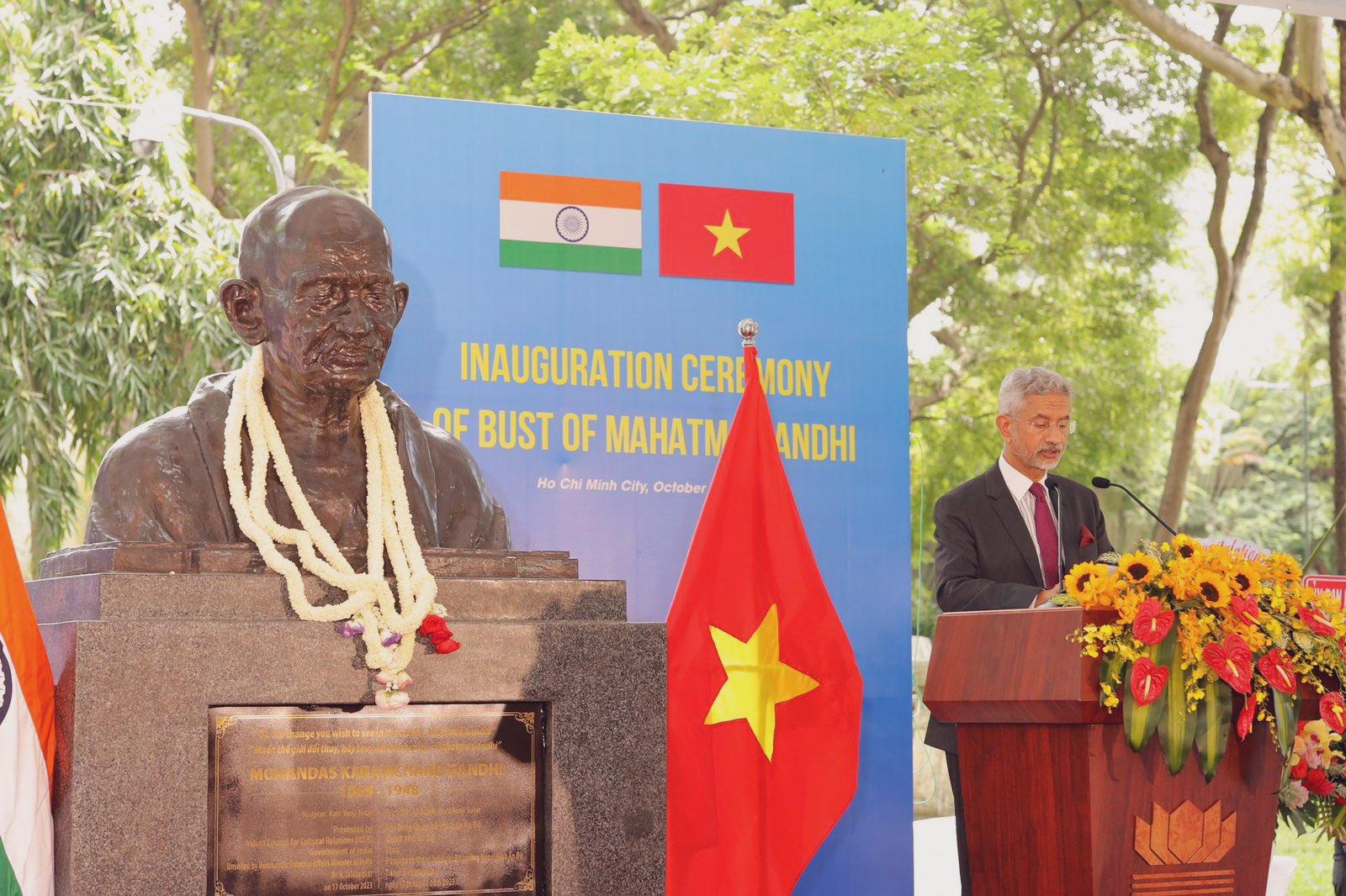 S Jaishankar Unveils Mahatma Gandhi's Bust In Vietnam