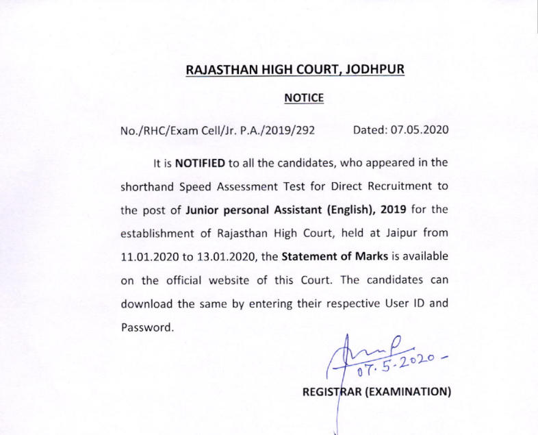 Rajasthan High Court Jr Personal Assistant Marks 2020 Out_40.1