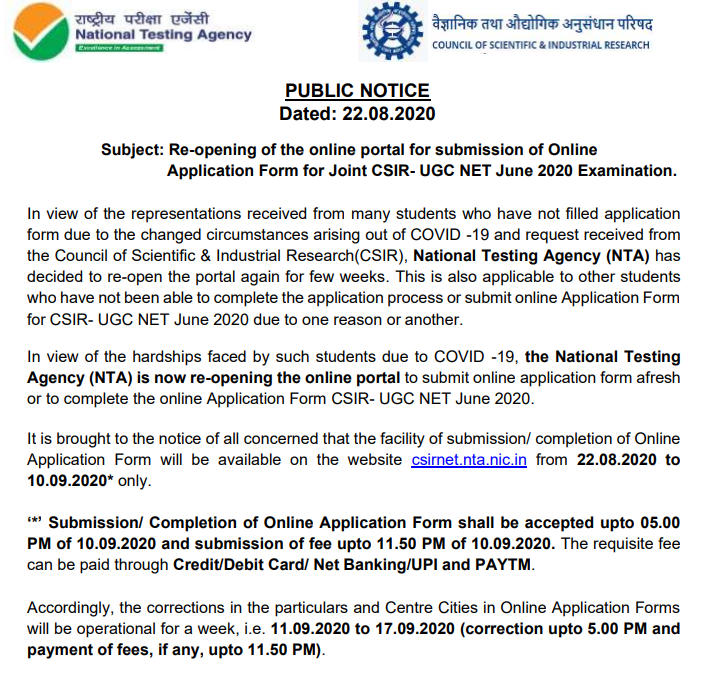 CSIR NET 2020 Online Application Form Re-opened: Apply Online Till 10th September_40.1