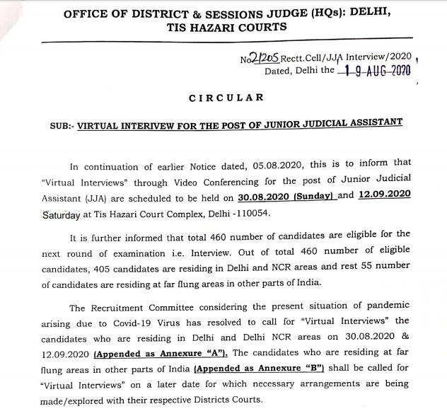 Delhi District Court JJA Interview Dates 2020 Out: Check Interview Schedule_50.1