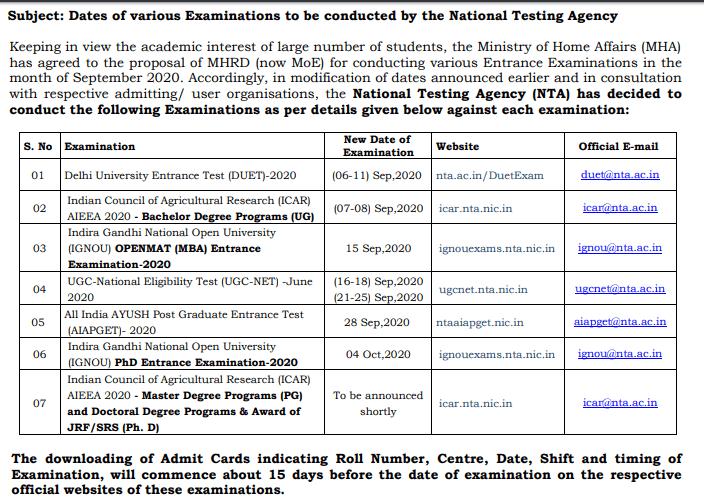 NTA Exam Date 2020 Out: Check New Exam Date for UGC NET, IGNOU, DU Entrance Test & other Exam dates_50.1
