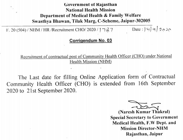 NHM Rajasthan CHO Recruitment 2020: Apply Online Extended For 6310 CHO Vacancies_50.1