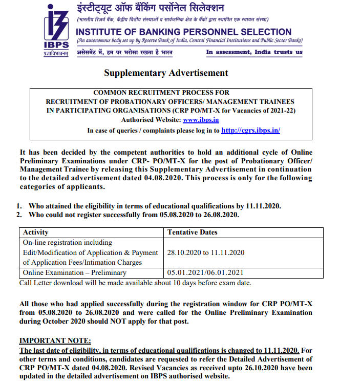 IBPS PO 2020 Registration Re-opened: Supplementary Application with Increased Vacancies_40.1