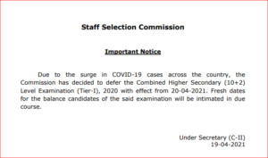 SSC CHSL Exam Postponed 2021: Check Official Notice For Tier-1 Exam_40.1