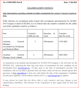 FCI Exam Date 2021 Out for Category I AGM Posts: Check Official Notice_40.1