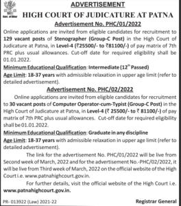 Patna High Court Recruitment 2022 for 159 Steno & Computer Operator_50.1