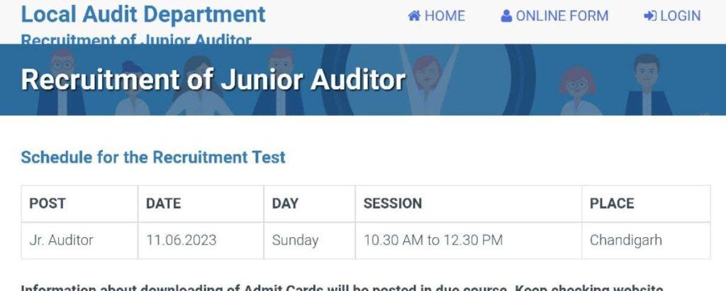 Chandigarh Junior Auditor Exam date 2023-1