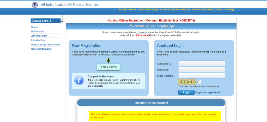 AIIMS NORCET Application Window 2023