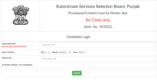 PSSSB Clerk Admit Card 2023 Login