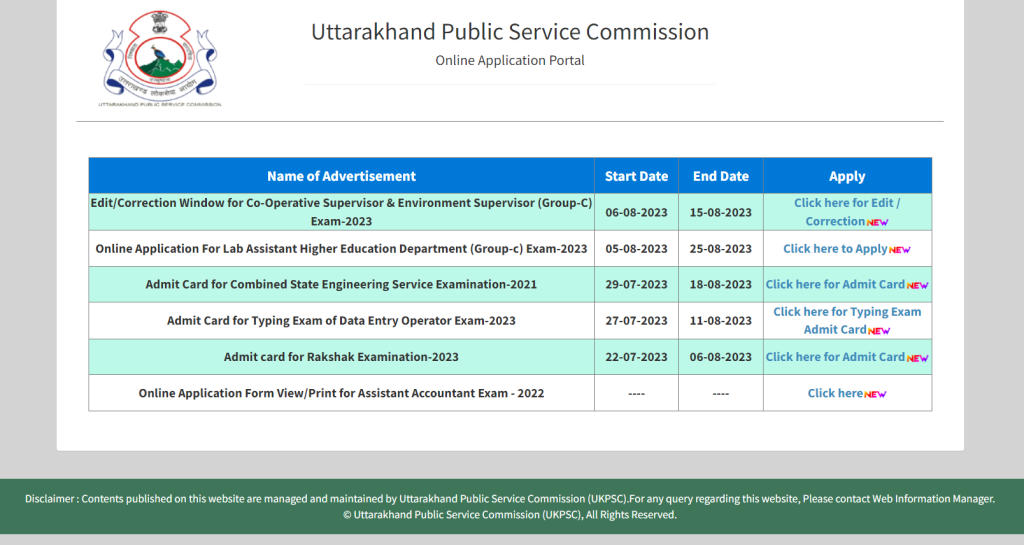 UKPSC Lab Assistant Application Window