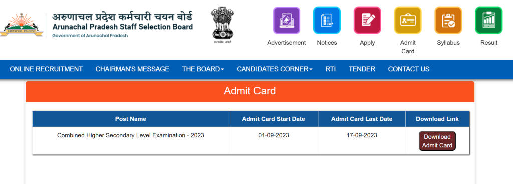 APSSB CHSL Admit Card 2023