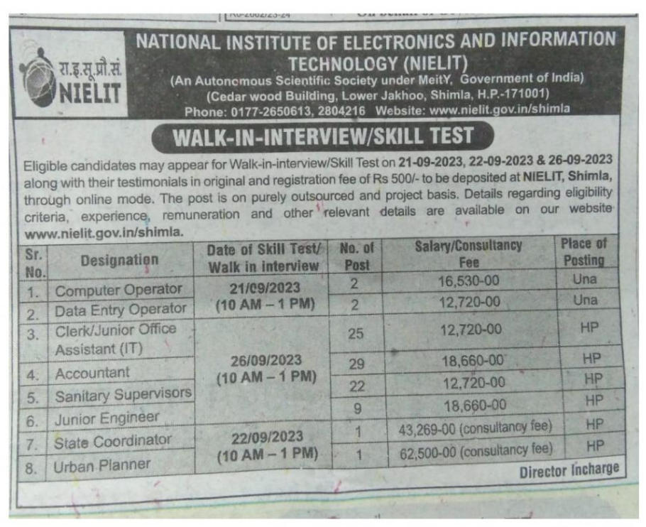 NIELIT Recruitment 2023