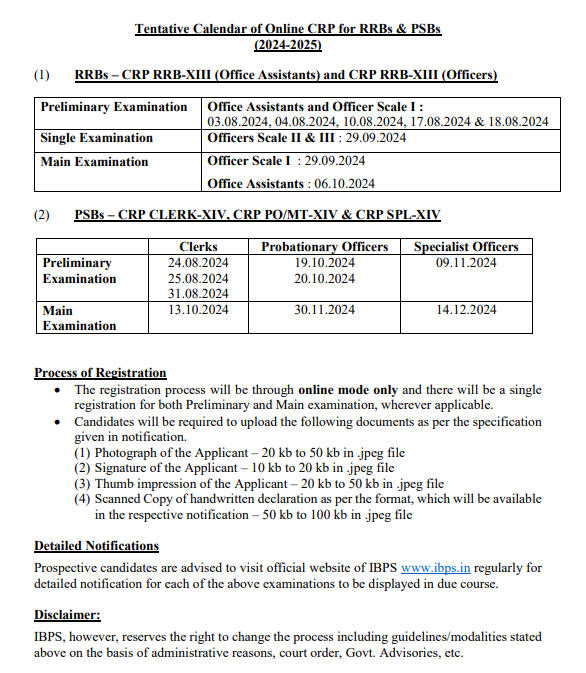 IBPS Calendar 2024 Out, IBPS Exam Schedule, Registration Dates