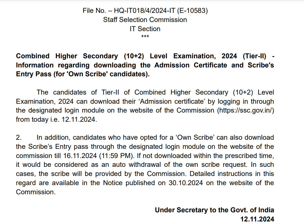 SSC CHSL Tier 2 Admit Card