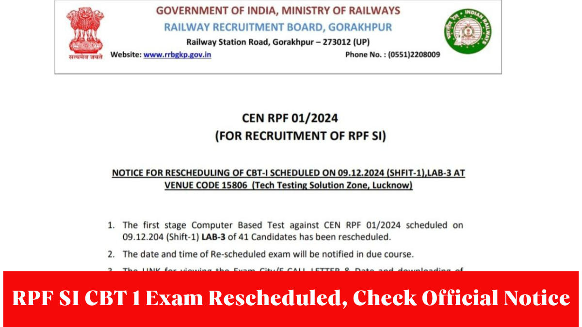 RPF SI CBT 1 Exam Rescheduled