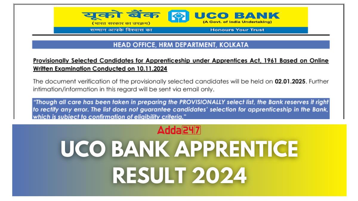 UCO Bank Apprentice Result 2024