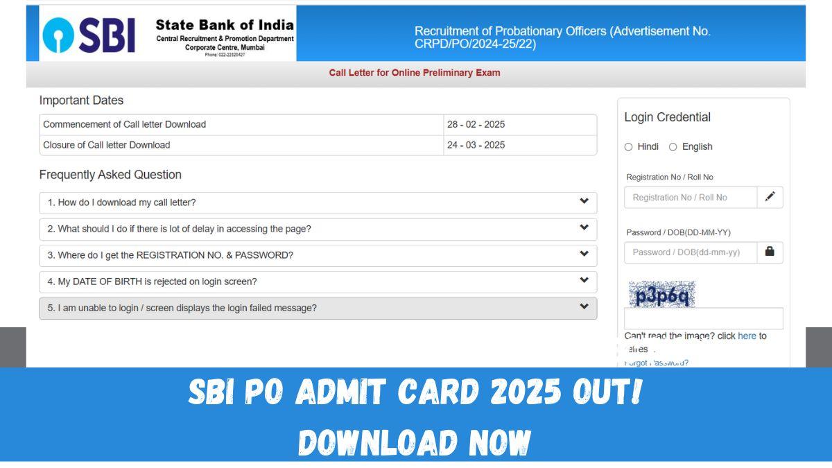 SBI PO Admit Card 2025 Out