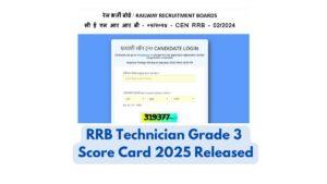 RRB Technician Grade 3 Score Card 2025