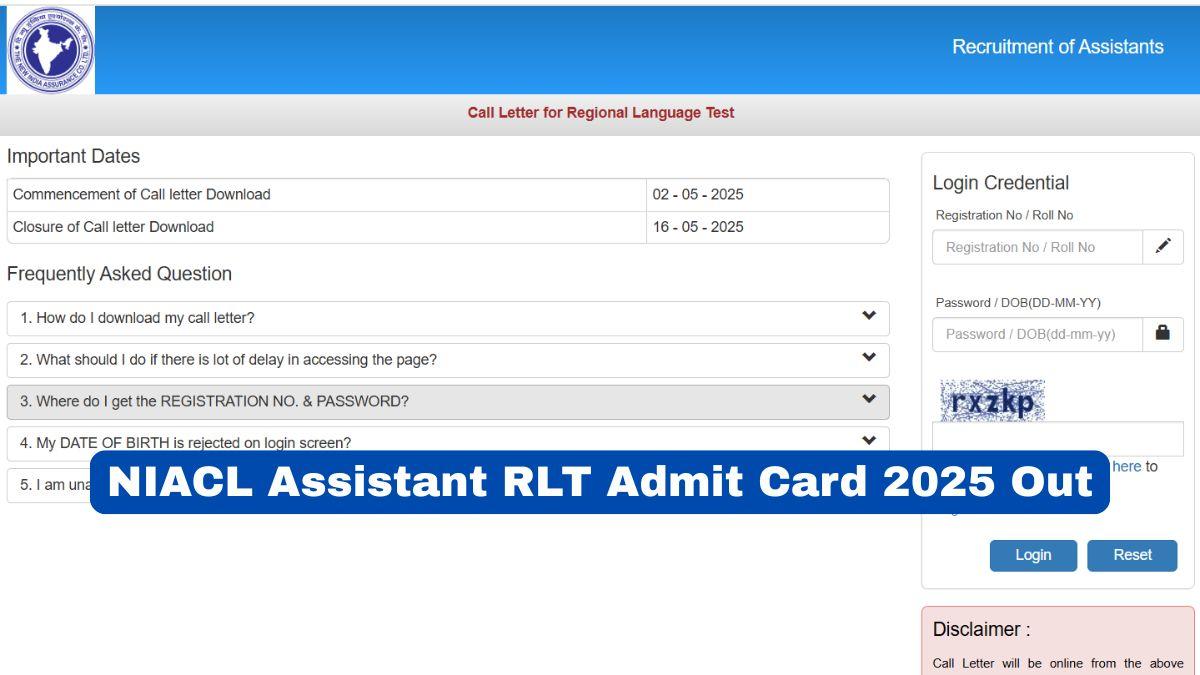 NIACL Assistant RLT Admit Card 2025 Out