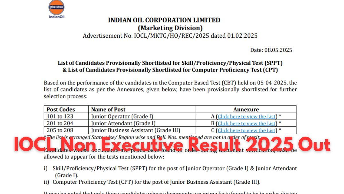 IOCL Non Executive Result 2025