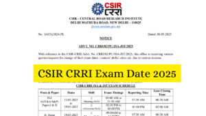 CSIR CRRI Exam Date 2025